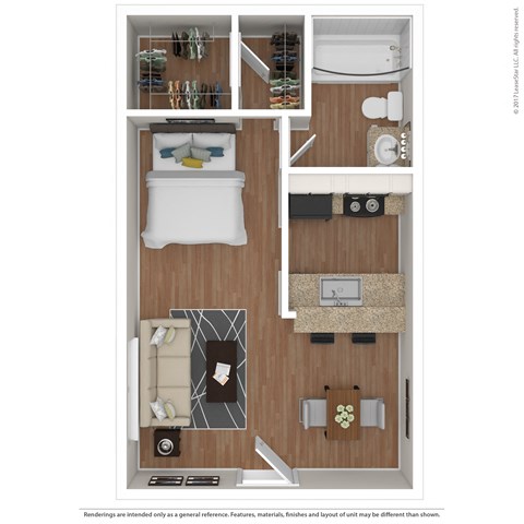a stylized floor plan with a bedroom and a bathroom